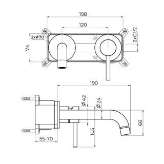 Смеситель для раковины встраиваемый Knotlor SS-25/GM, оружейная сталь